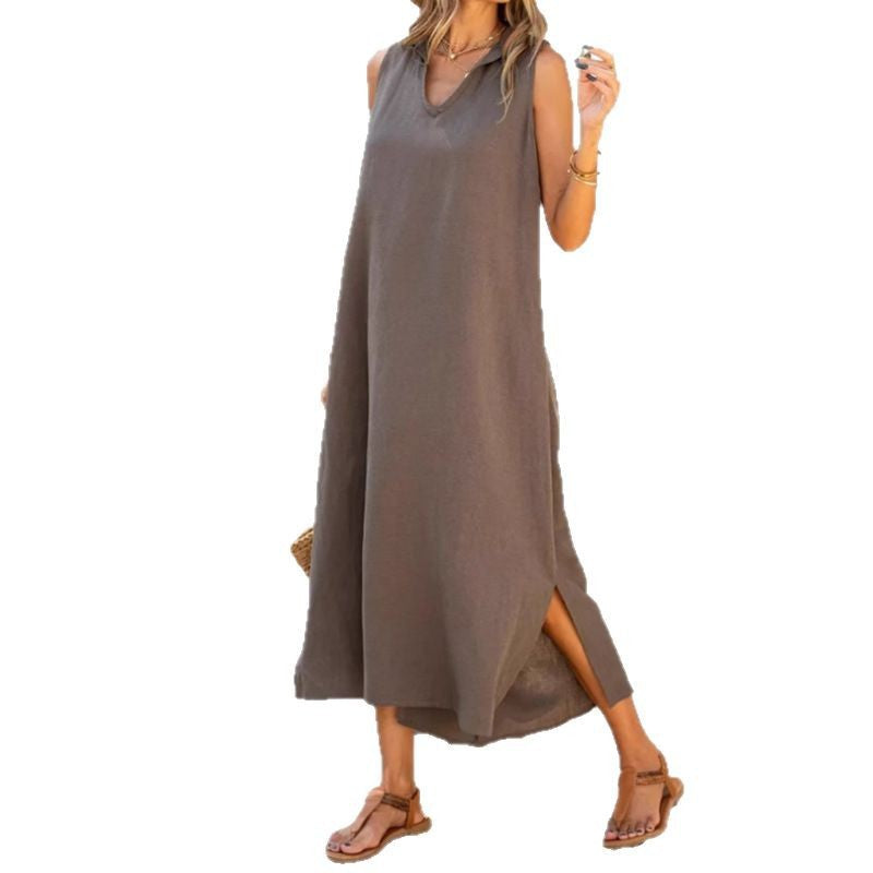 Damen Lässiges Maxikleid mit seitlichen Schlitzen und modischem Kragen Stalluxe