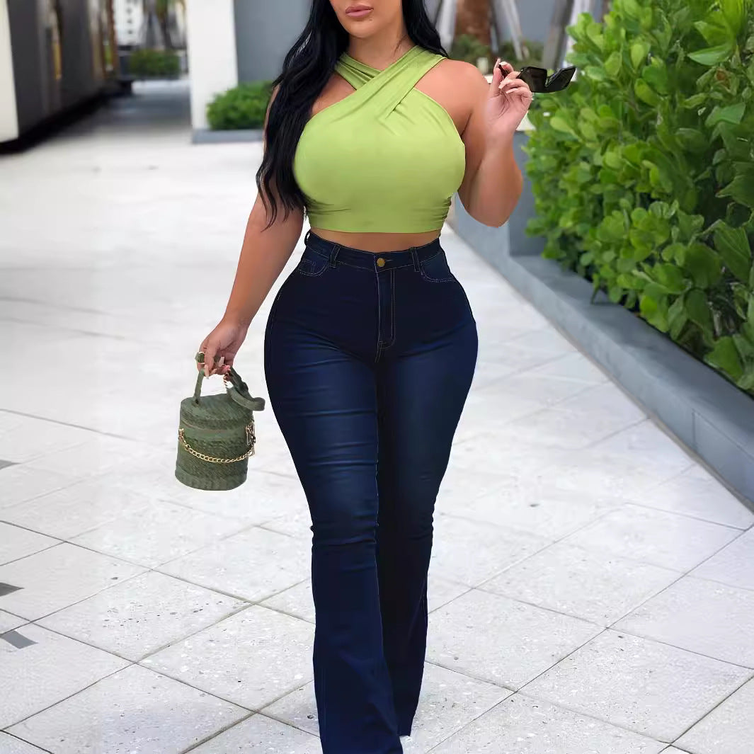 Damen Flared Jeans mit hohem Bund und figurformendem Schnitt Stalluxe