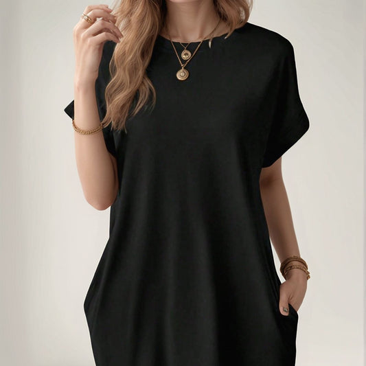 Damen lässiges T-Shirt Kleid mit tiefen Seitentaschen und bequemem Schnitt Stalluxe