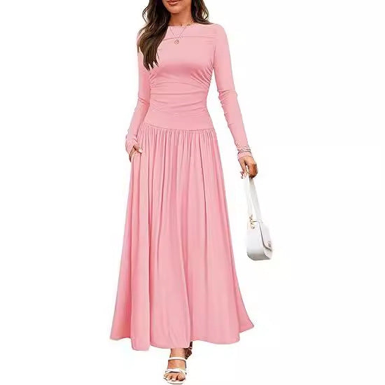 Damen Maxikleid mit langem Arm und praktischem Taschen-Design Stalluxe