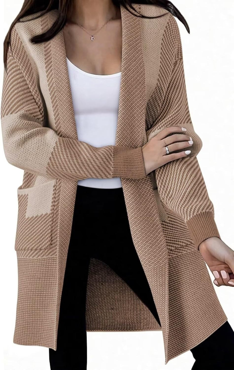 Damen Langer Strickcardigan mit strukturiertem Muster und aufgesetzten Taschen Stalluxe