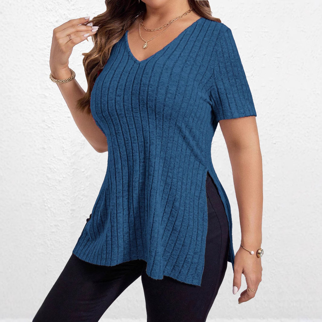 Women's Textured V-Neck Tunic Top Stalluxe
