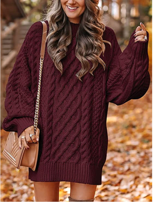 Damen Grober Strickpullover mit voluminösen Ärmeln und dekorativem Zopfmuster Stalluxe