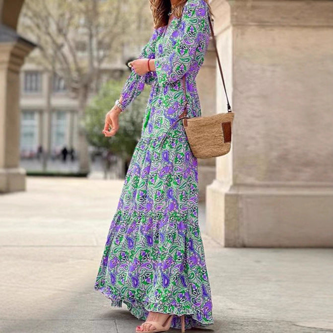 Damen Maxikleid mit floralen Mustern und modischem Taillengürtel Stalluxe