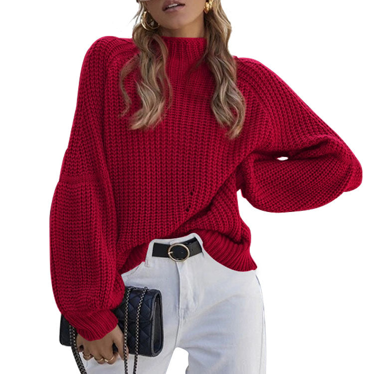 Damen Strickpullover mit weitem Schnitt und modernen Puffärmeln Stalluxe