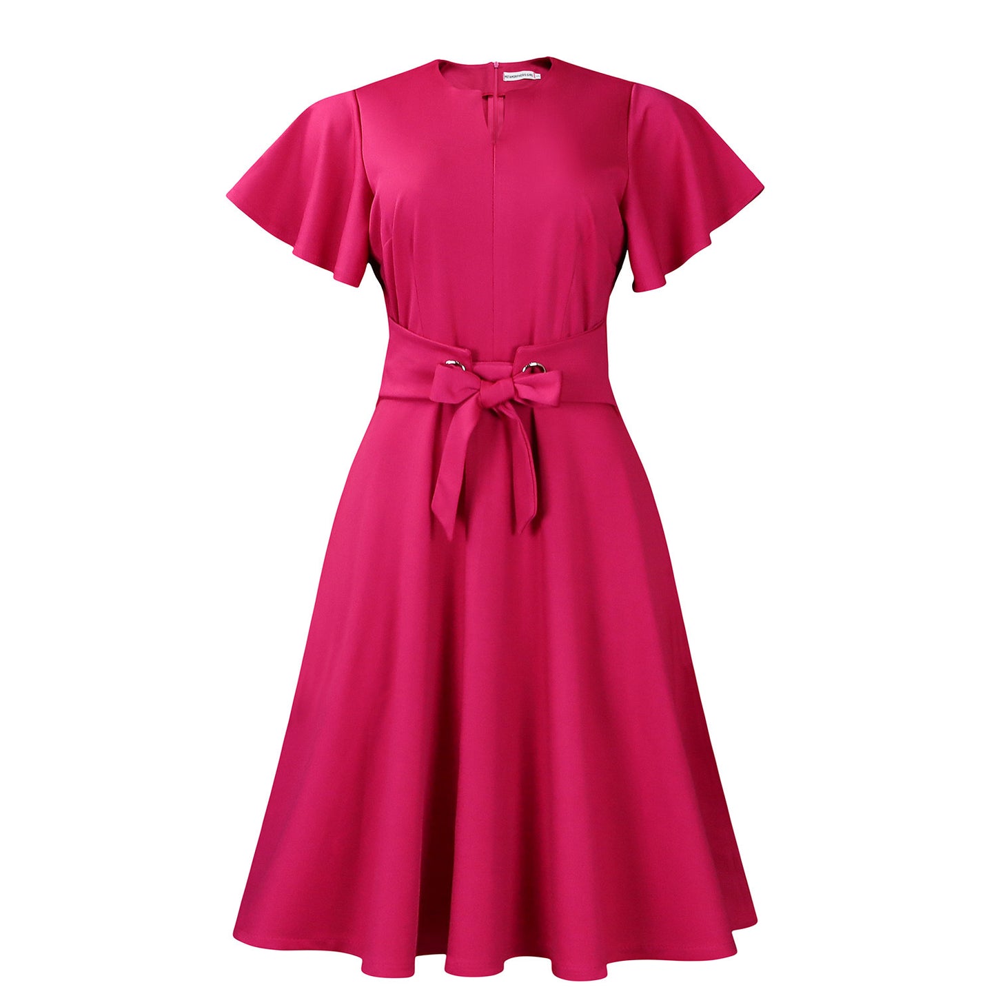 Damen Midi-Kleid mit eleganten Volantärmel und schickem Taillengürtel Stalluxe