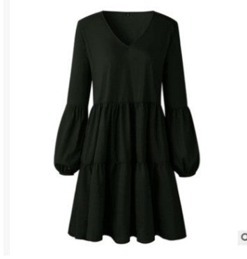 Damen fließendes Sommerkleid mit V-Ausschnitt und voluminösen Ärmeln Stalluxe