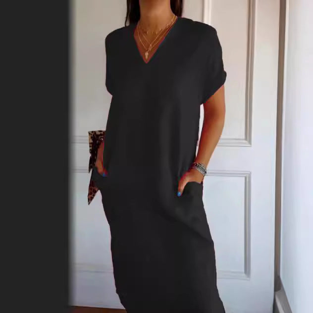 Damen lässiges V-Ausschnitt Kleid mit praktischen Taschen Stalluxe