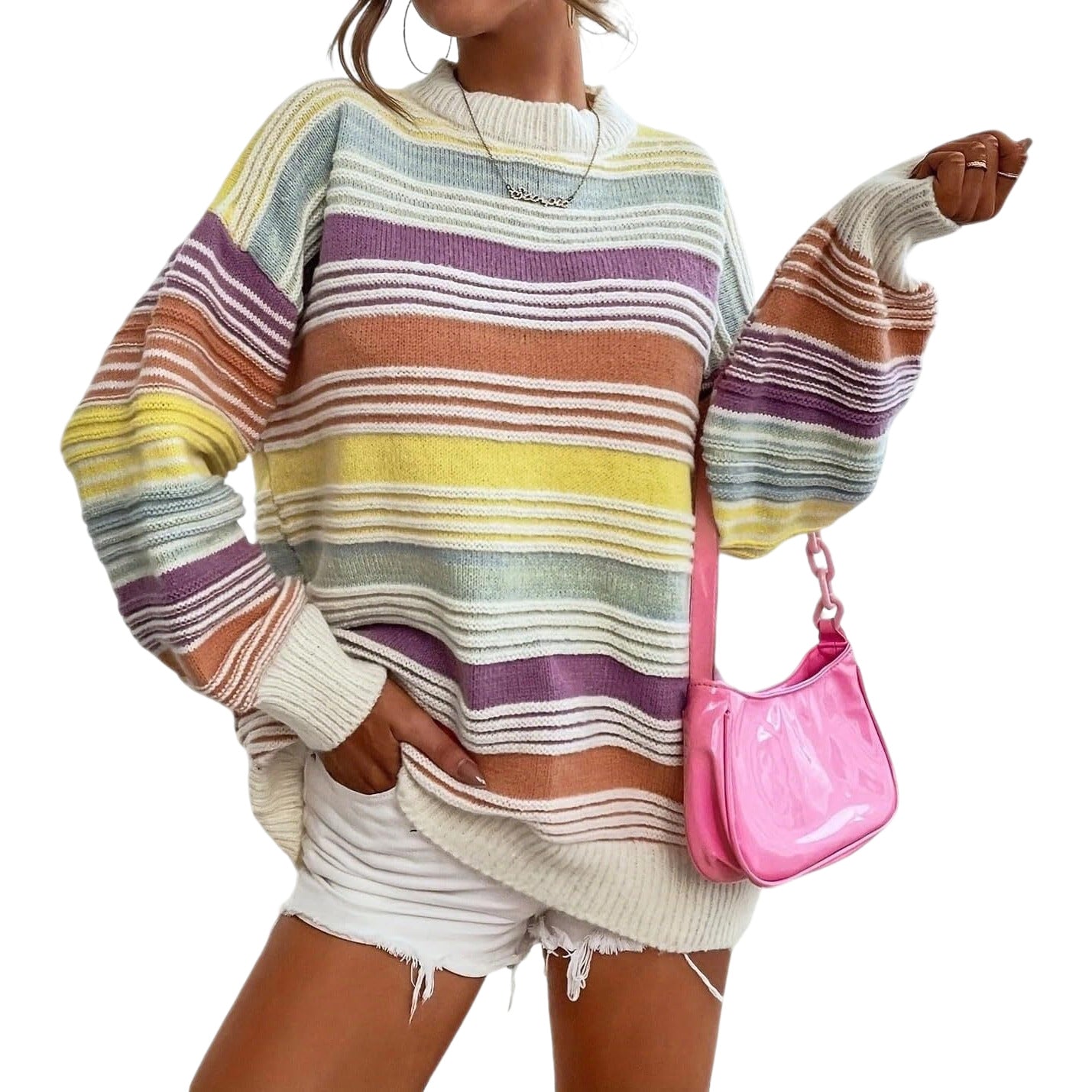 Damen gestreifter Oversize-Pullover mit Rundhalsausschnitt und lässiger Passform Stalluxe