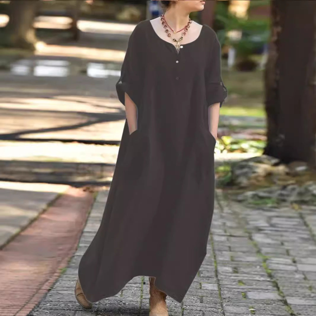 Damen Luftiges Maxikleid mit praktischen Seitentaschen und Knopfdetails Stalluxe