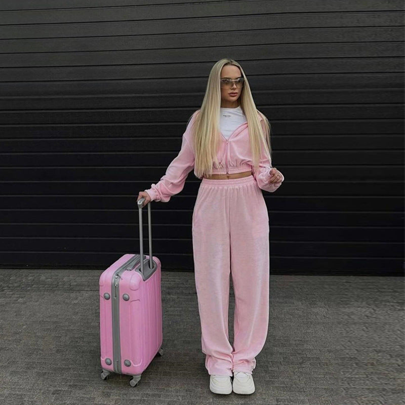 Damen sportliches Velours-Jogginganzug-Set mit lässigem Schnitt und praktischen Taschen Stalluxe