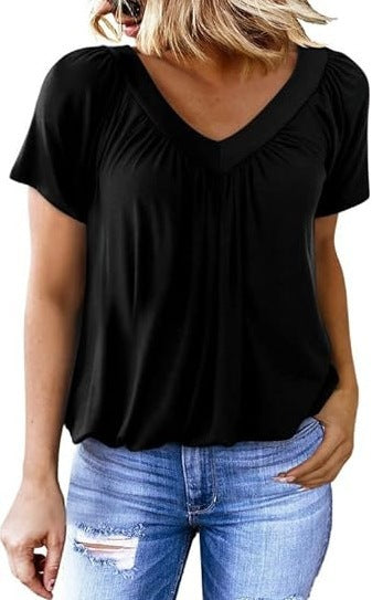 Women's Pleated V-Neck Casual Top Stalluxe