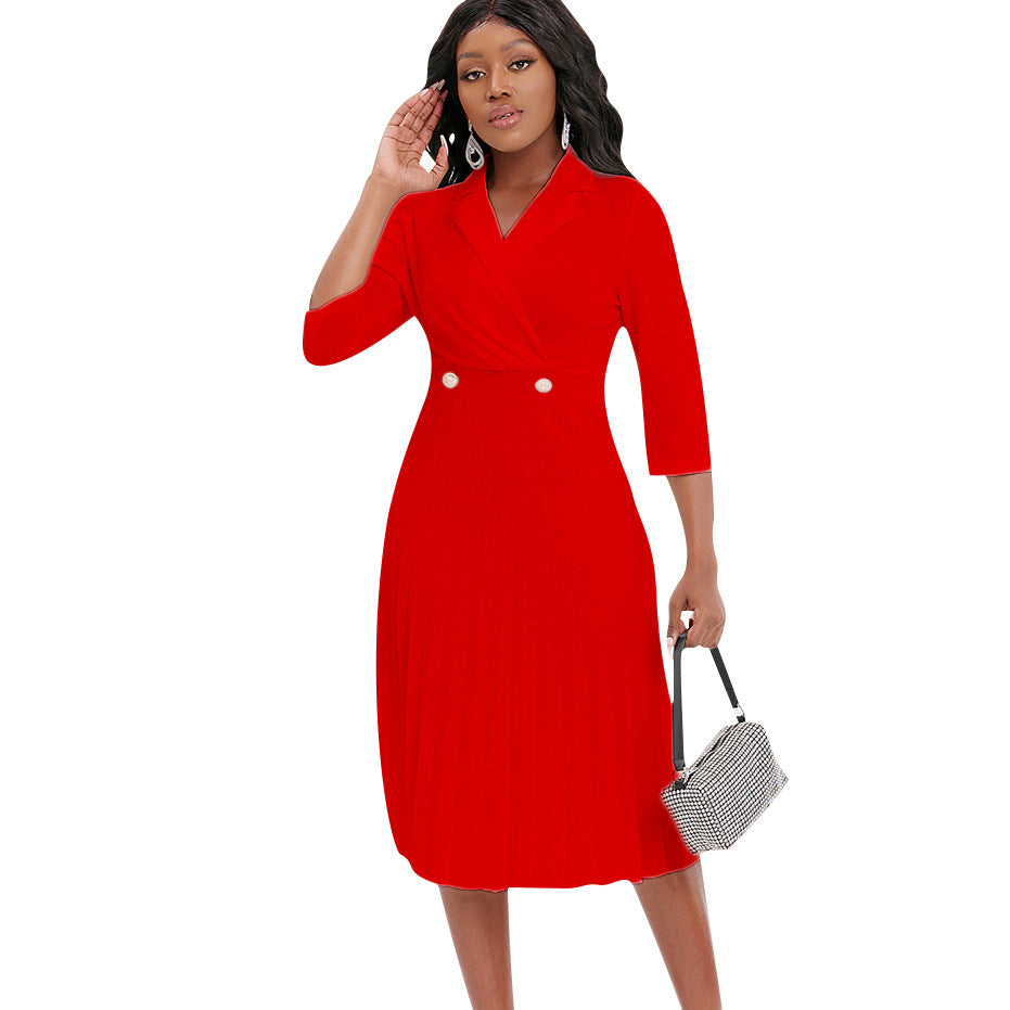 Damen elegantes Figurschmeichelndes Kleid mit tailliertem Schnitt und modischem Knopfdetail Stalluxe