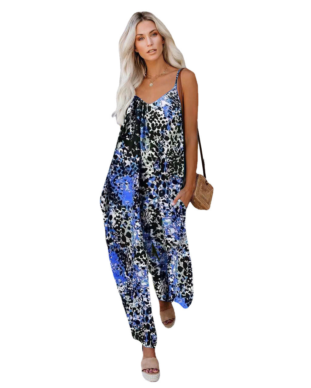 Damen Lässiger Jumpsuit mit farbenfrohem Print und weitem Bein Stalluxe