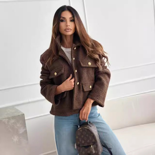 Damen Städtische Fleecejacke mit Taschen und dekorativen Knöpfen Stalluxe