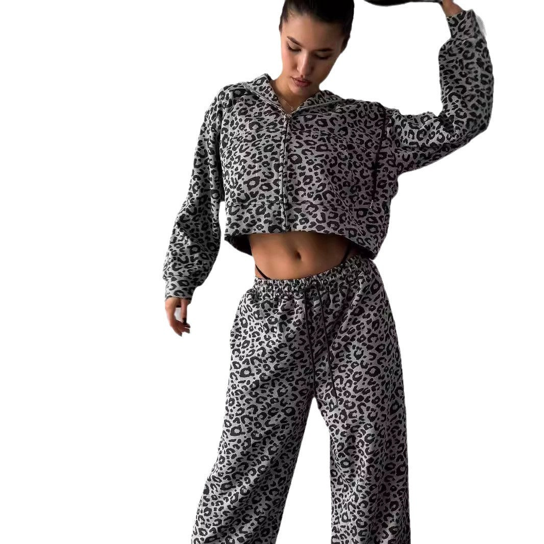 Damen Lässiges Set mit Leopardenmuster und weitem Schnitt Stalluxe