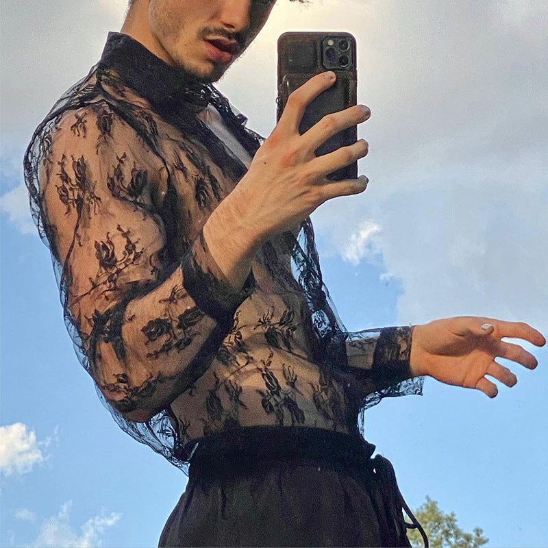 Damen Transparente Bluse mit floralen Spitzenmuster Stalluxe