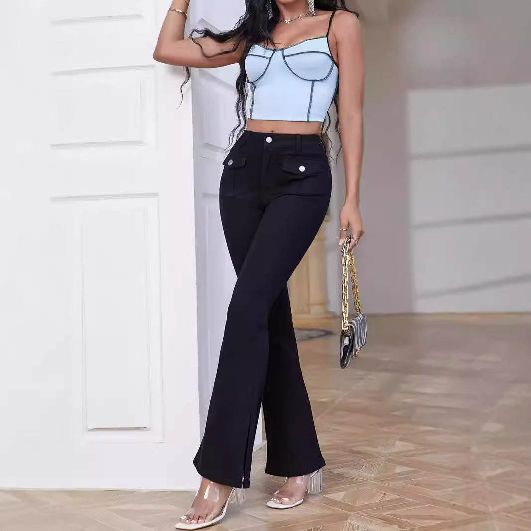 Damen Flared Jeans mit seitlichen Schlitzen und praktischen Taschen Stalluxe