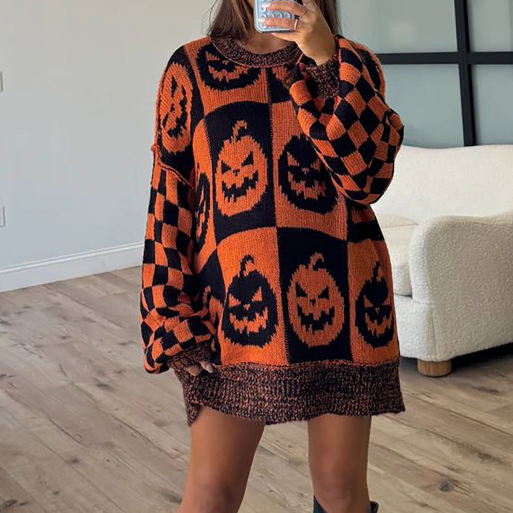 Damen Grobstrickpullover mit modernem Geistermotiv und lässigem Schnitt Stalluxe