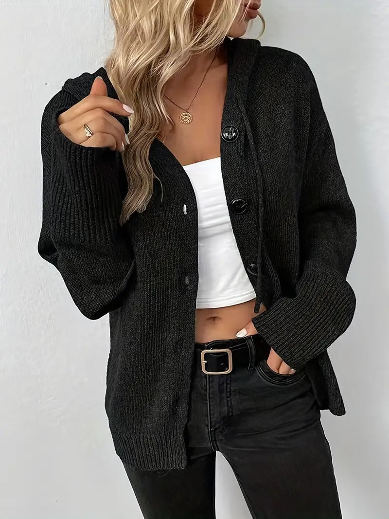 Damen gemütliche Strickjacke mit Kapuze und großen Knöpfen Stalluxe