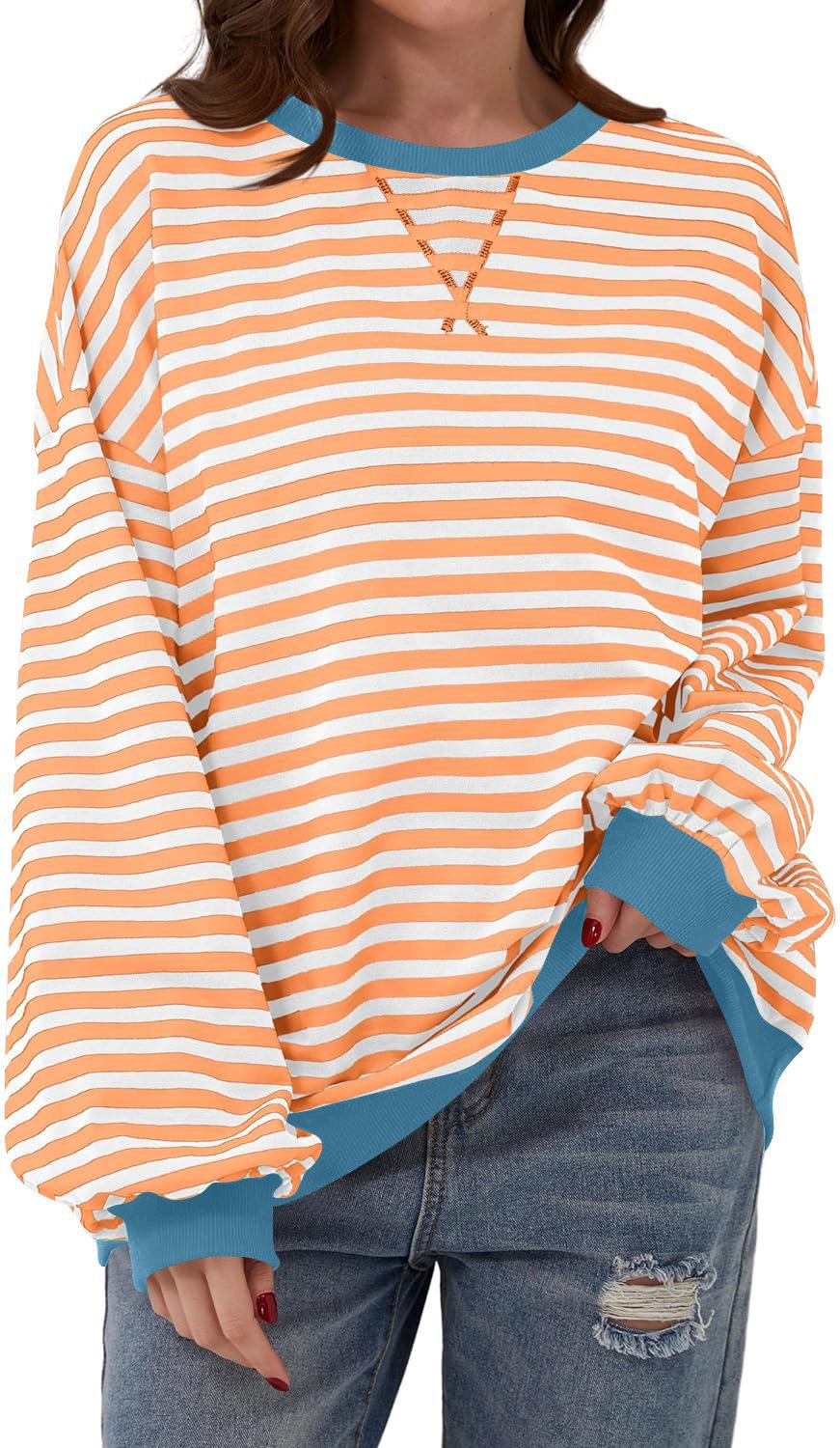Damen lässiger Sweater mit auffälligem Streifenmuster und elastischen Bündchen Stalluxe