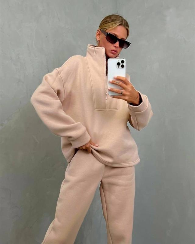 Damen Fleece-Pullover mit hohem Kragen und bequemer Hose Stalluxe