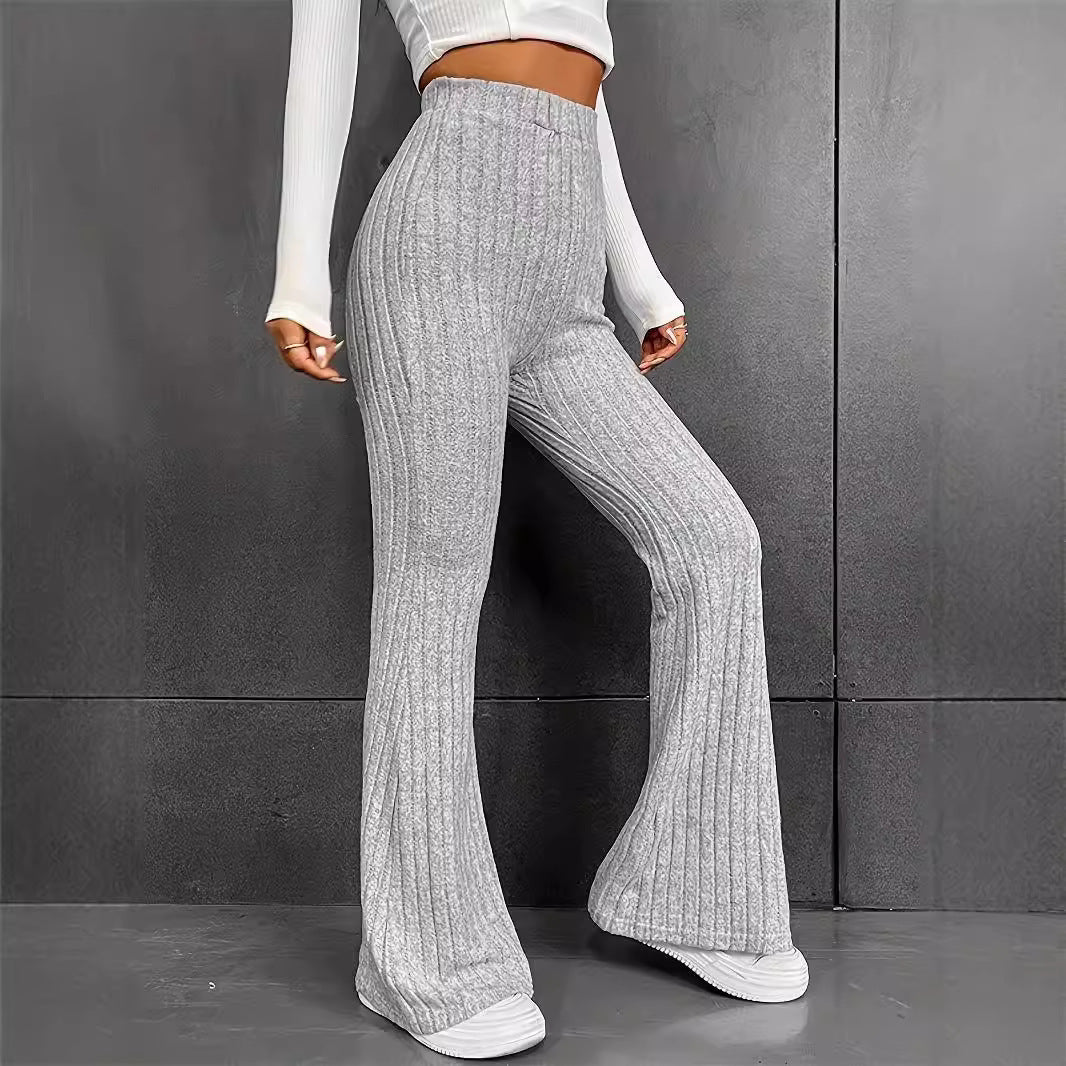 Damen Bequeme Flared-Strickhose mit hohem Bund und Rippstruktur Stalluxe