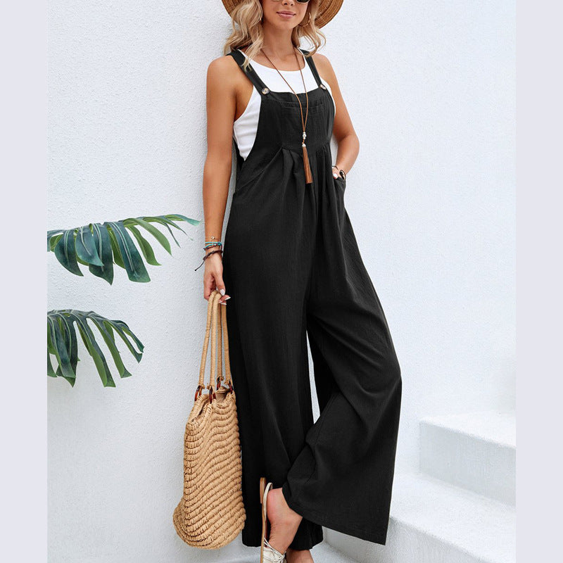 Damen Lässiger Jumpsuit mit weitem Bein und verstellbaren Trägern Stalluxe