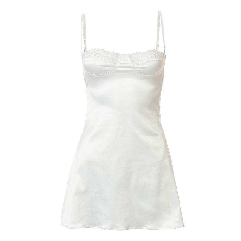 Damen Satin Nachthemd mit Spitzenverzierungen Stalluxe