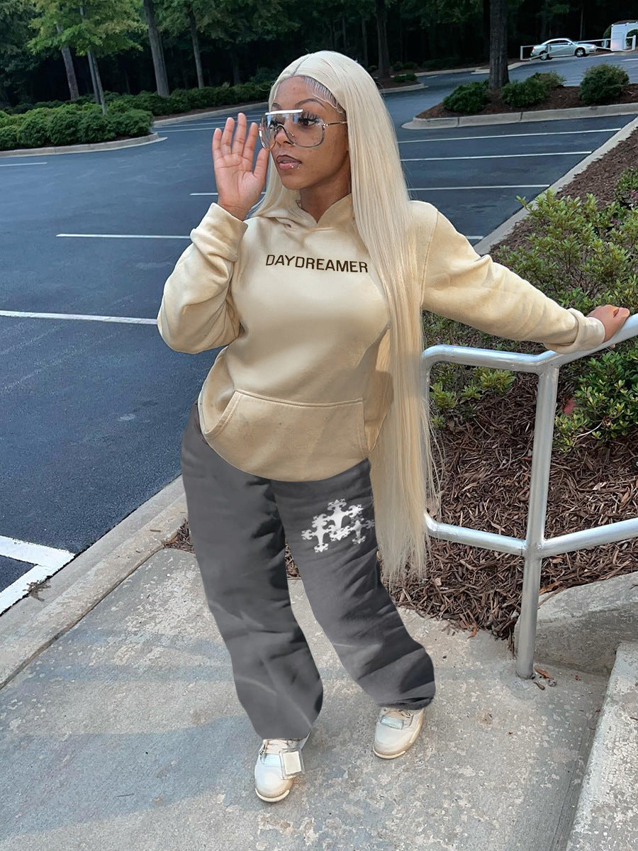 Damen lässiges Hoodie und Jogginghose Set mit modernem Schriftzug Stalluxe