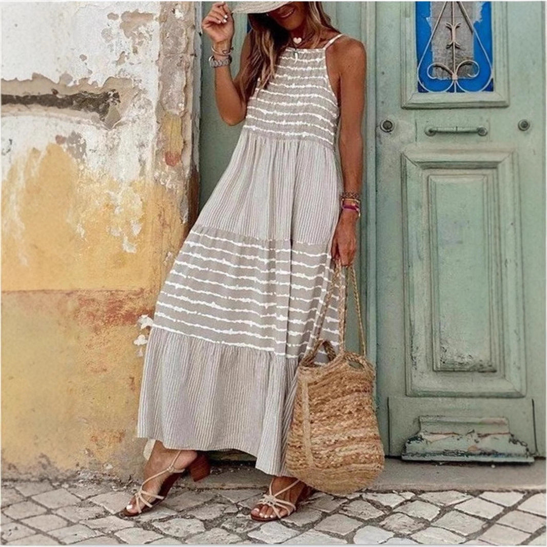 Damen Sommerliches Maxikleid mit gestreiftem Design und komfortablem Rückenausschnitt Stalluxe