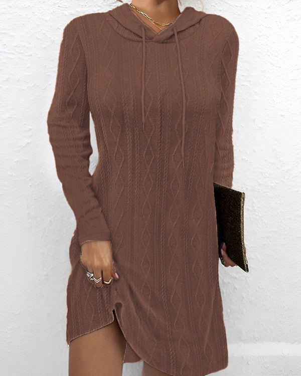 Damen Hoodie-Kleid mit elegantem Strickmuster und schickem Seitenschlitz Stalluxe