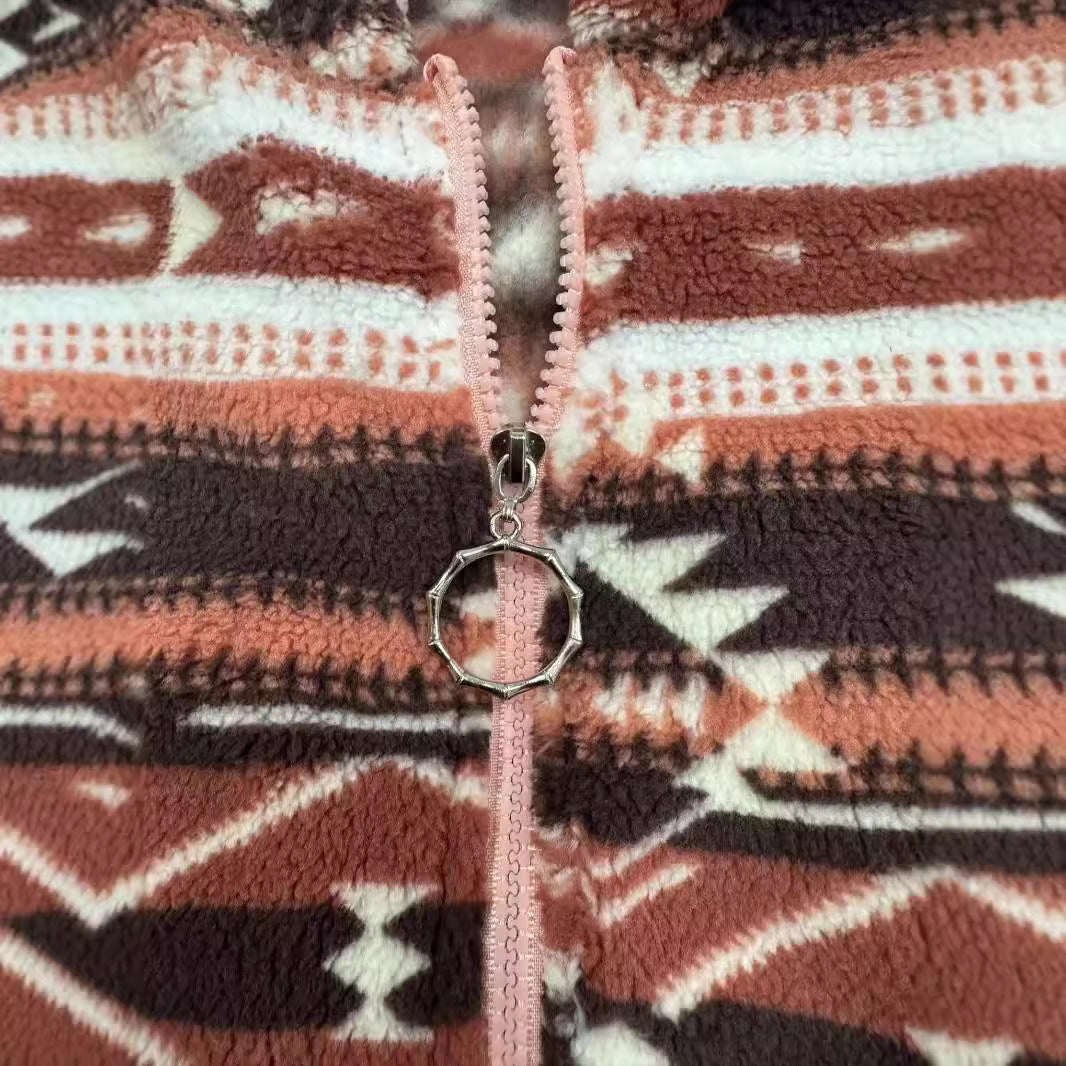 Damen kuschelige Fleecejacke mit modernem Aztekenmuster Stalluxe