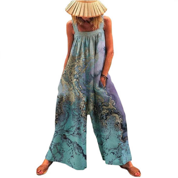 Women's Artistic Print Wide-Leg Jumpsuit Stalluxe