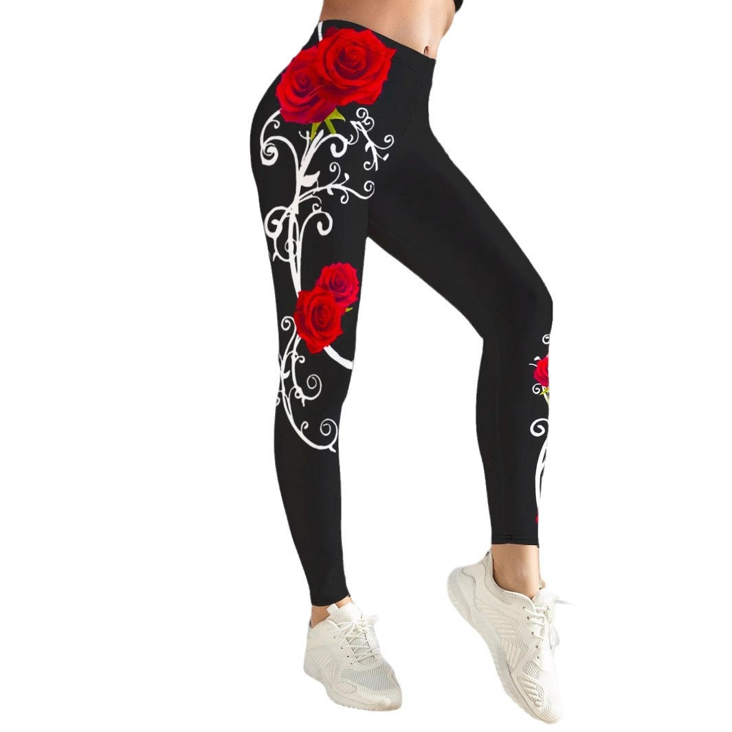 Damen Sportliche Leggings mit floralen Akzenten und hohem Bund Stalluxe