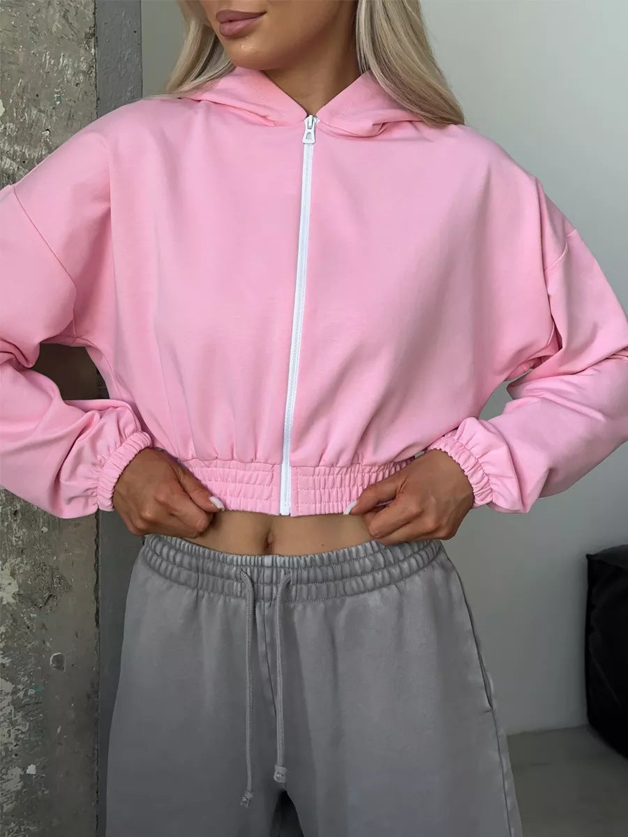 Damen cropped Sweatjacke mit elastischen Bündchen und modischem Reißverschluss Stalluxe