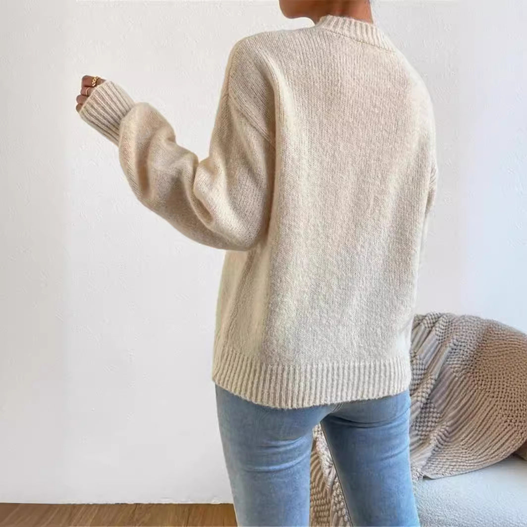 Damen lockerer Strickpullover mit hohem Kragen und strukturiertem Design Stalluxe