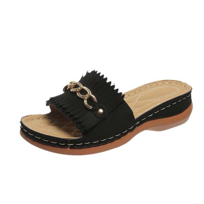 Damen Fransen Slides Stalluxe