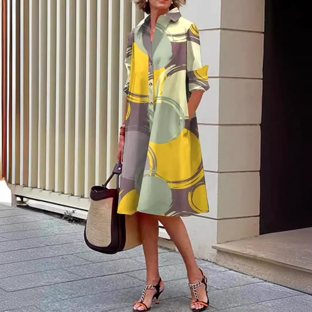 Damen Hemdblusenkleid mit modernem Muster Stalluxe