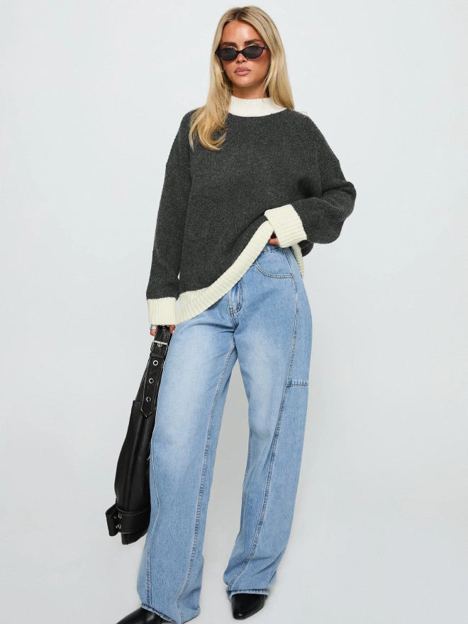 Damen Oversized Strickpullover mit hochabschließendem Kragen Stalluxe