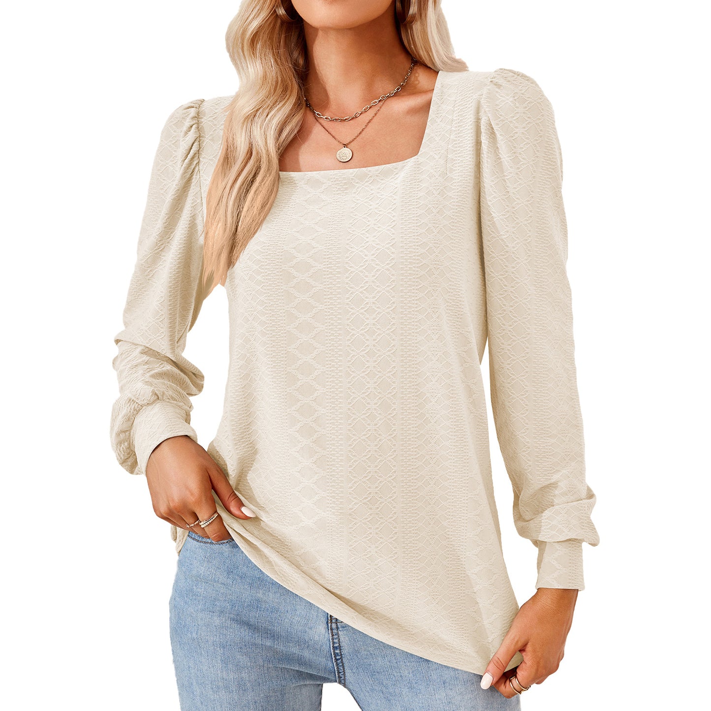 Damen Leichtes Blusenshirt mit eleganten Puffärmeln und strukturiertem Design Stalluxe