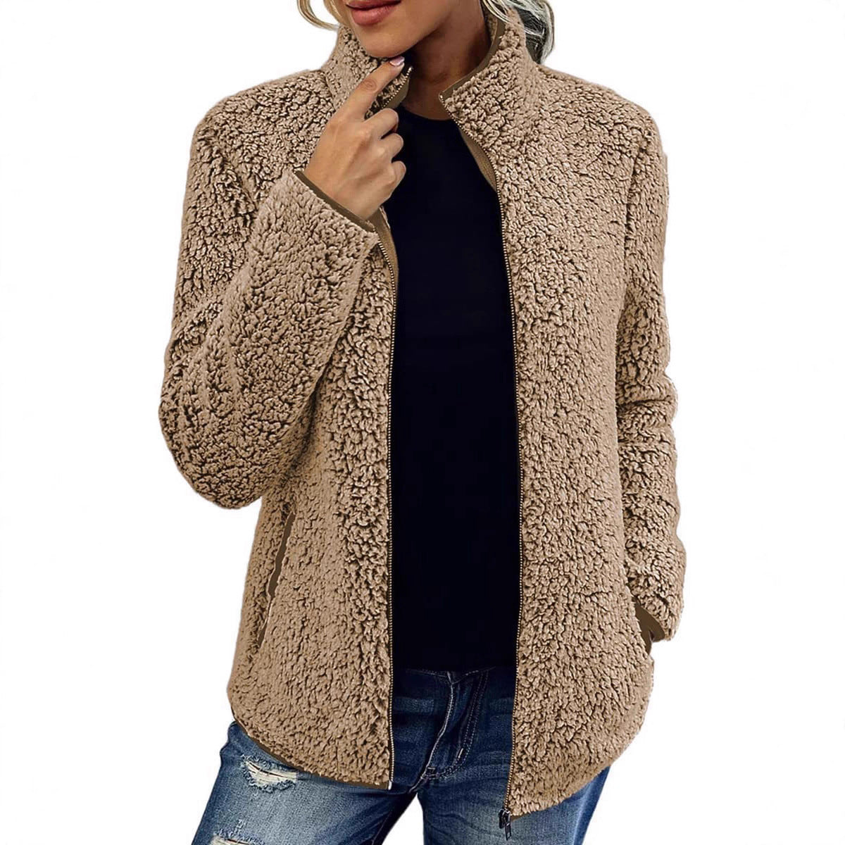 Damen Kuschelige Fleecejacke mit Stehkragen und Seitentaschen Stalluxe