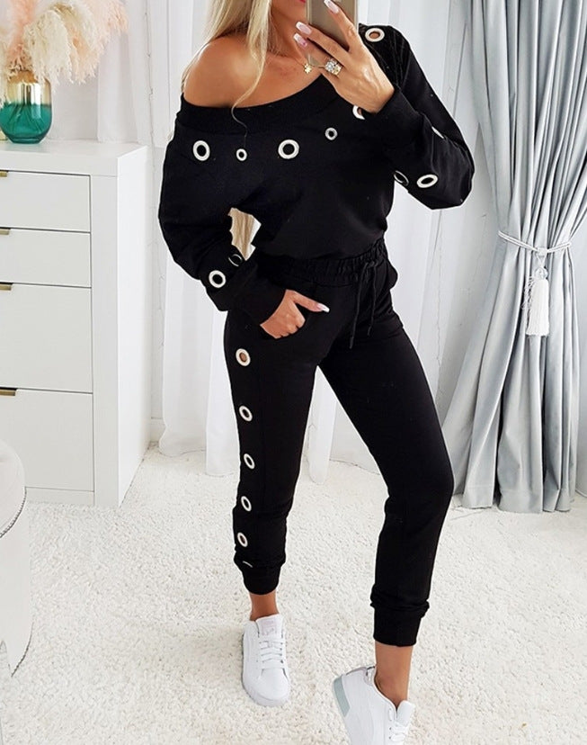 Damen Oversized Freizeitanzug mit modischen Ösen Stalluxe