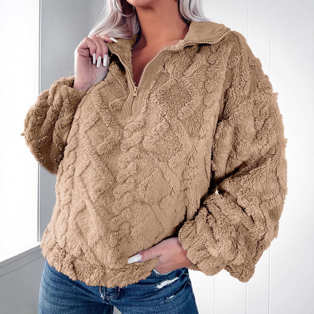 Damen Flauschiger Zip-Pullover mit strukturiertem Design Stalluxe