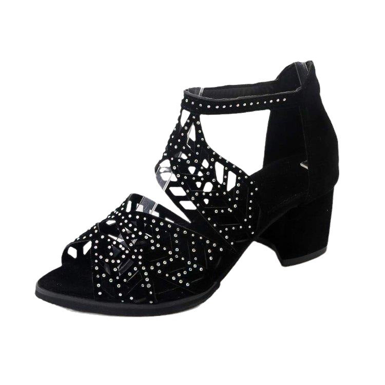 Damen Glamouröse Strass-Sandalen mit Blockabsatz Stalluxe