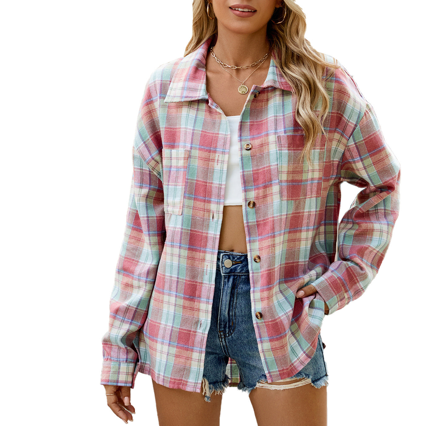 Damen Karierte Overshirtjacke mit lässigem Schnitt und praktischen Taschen Stalluxe