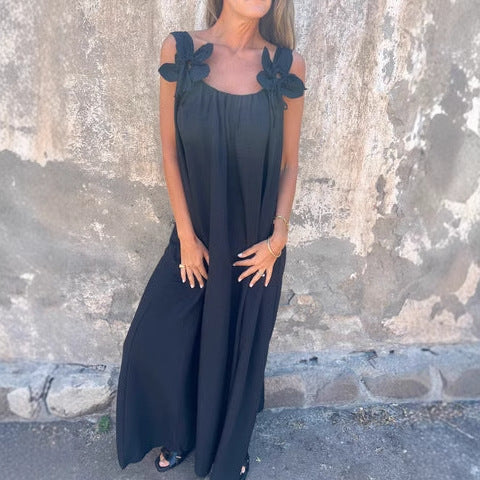 Damen Maxikleid mit verspielten Blumenapplikationen Stalluxe