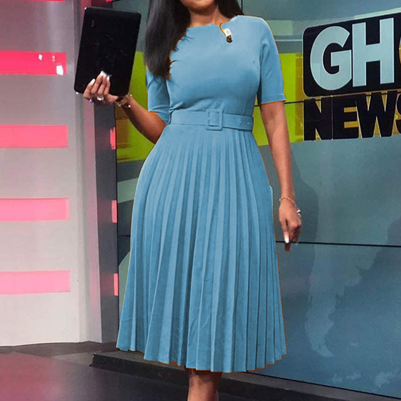 Damen Midi-Kleid mit figurschmeichelndem Gummizug und schickem Taillengürtel Stalluxe
