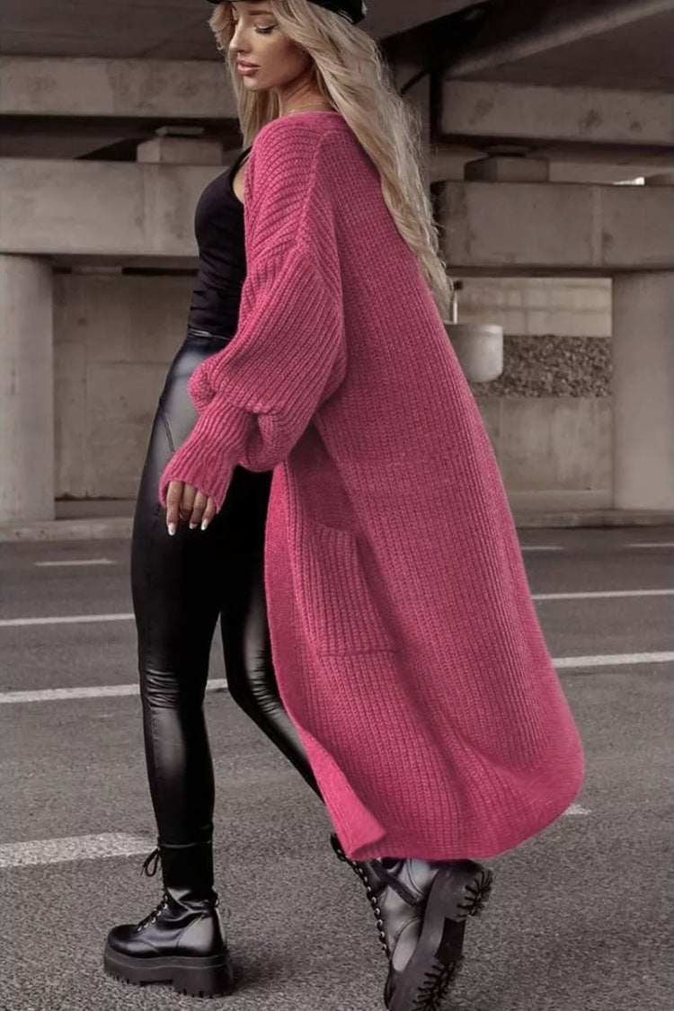 Damen Langer Strickcardigan mit tieferem Rückensaum und lässigem Schnitt Stalluxe