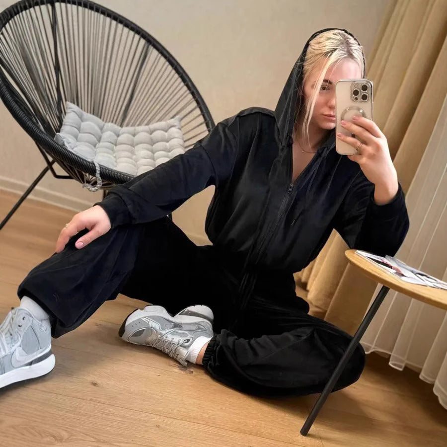 Damen lässiger Hoodie mit hohem Bund und passenden Freizeikhosen Stalluxe